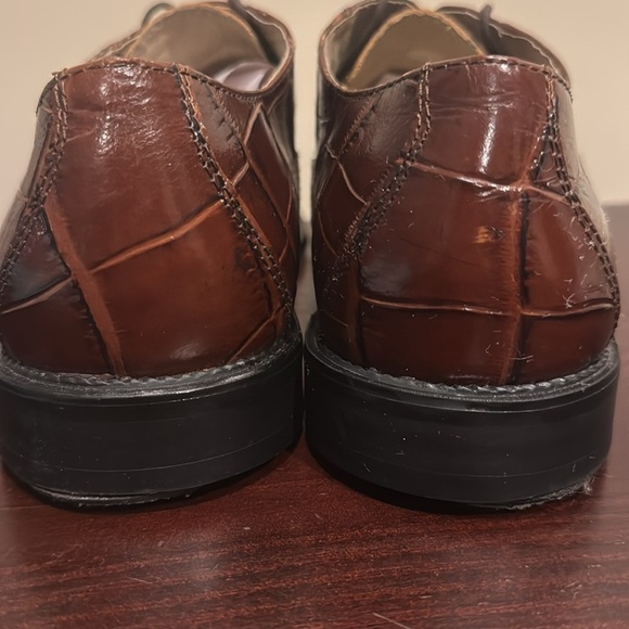 Stacy Adams genuine, snake skin, brown, cognac, leather lace up dress shoes 10 - Picture 11 of 16